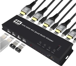 HDMI KVM Multi-Viewer Switch 4x1 HDMI Quad Seamless Switcher 4in1 Out Support 4K@30Hz &5 Display Mode Split Screen for TV/PC/STB/DVD with IR Remote for Security Camera PS4 Laptop Monitor HDMI KVM Multi-Viewer Switch 4x1 HDMI Quad Seamless Switcher 4in1 Out Support 4K@30Hz &5 Display Mode Split Screen for TV/PC/STB/DVD with IR Remote for Security Camera PS4 Laptop Monitor