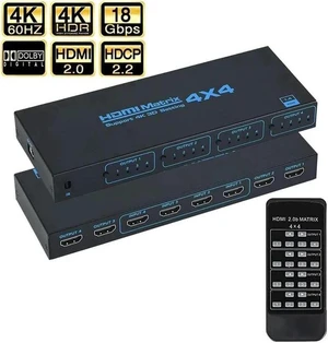 HDMI Matrix Switch 4x4, 4K@30Hz HDMI Matrix Switcher Splitter 4 in 4 Out Box with IR Remote Control Support Support 4K@30Hz 3D 10.2Gbps, HDMI 1.4, 1080P@60Hz, 3D, YUV 4:2:0 HDMI Matrix Switch 4x4, 4K@30Hz HDMI Matrix Switcher Splitter 4 in 4 Out Box with IR Remote Control Support Support 4K@30Hz 3D 10.2Gbps, HDMI 1.4, 1080P@60Hz, 3D, YUV 4:2:0
