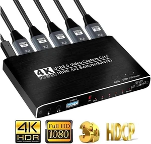 4x1 HDMI Video Capture Card 4K@30Hz 4K30FPS Seamless Switch,USB3.0 HDMI Capture Card Switch with with Mic&Audio Game Capture Card for Live Streaming Video Recording Screen Capture Device 4x1 HDMI Video Capture Card 4K@30Hz 4K30FPS Seamless Switch,USB3.0 HDMI Capture Card Switch with with Mic&Audio Game Capture Card for Live Streaming Video Recording Screen Capture Device