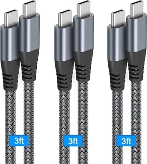 USB C to USB C Cable 3.3ft 60W, 3Pack USB C Cable, PD Type C Charging Cable Fast Charging Compatible with MacBook Pro 2020, iPad Pro, iPad Air 4, Galaxy S20, Switch, Pixel, LG and Other USB C Charger USB C to USB C Cable 3.3ft 60W, 3Pack USB C Cable, PD Type C Charging Cable Fast Charging Compatible with MacBook Pro 2020, iPad Pro, iPad Air 4, Galaxy S20, Switch, Pixel, LG and Other USB C Charger