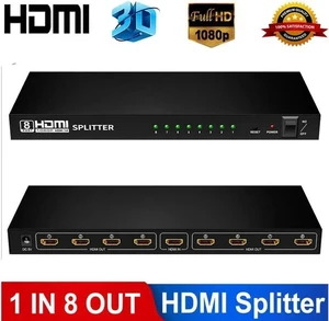 1080P HDMI Splitter,1 in 8 Out Splitter Support Full HD 1080P 3D Resolution, Works with Monitors,Projecters,DVD Player- Adapter Included 1080P HDMI Splitter,1 in 8 Out Splitter Support Full HD 1080P 3D Resolution, Works with Monitors,Projecters,DVD Player- Adapter Included