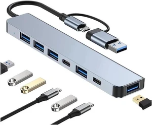 Aluminum 7 in 1 USB Hub USB C Hub with USB 3.0, Multiport USB Splitter Expand with 5 USB Port 2 USBC Ports for MacBook Pro Air, for iPad Pro Laptop, Phones and More Devices Aluminum 7 in 1 USB Hub USB C Hub with USB 3.0, Multiport USB Splitter Expand with 5 USB Port 2 USBC Ports for MacBook Pro Air, for iPad Pro Laptop, Phones and More Devices