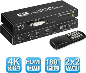 2x2 HDMI Video Wall Controller, 1080P@60Hz HDMI DVI TV Wall Processor, 4K HDMI Video Image Processor, HDMI & DVI Input with RS232, 180 Degree Rotate, Support 2x2 1x2 1x3 1x4 2X1 3x1 4x1 2x2 HDMI Video Wall Controller, 1080P@60Hz HDMI DVI TV Wall Processor, 4K HDMI Video Image Processor, HDMI & DVI Input with RS232, 180 Degree Rotate, Support 2x2 1x2 1x3 1x4 2X1 3x1 4x1
