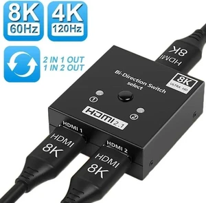 Bi-Directional HDMI 2.1 Switch 2 in 1 Out /1 in 2 Out Aluminum HDMI Selector Switcher, Supports 8K@60Hz & 4K@120Hz Ultra HD for PS, Xbox, Fire Stick, HDTV & Gaming Bi-Directional HDMI 2.1 Switch 2 in 1 Out /1 in 2 Out Aluminum HDMI Selector Switcher, Supports 8K@60Hz & 4K@120Hz Ultra HD for PS, Xbox, Fire Stick, HDTV & Gaming