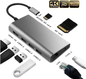 USB C Hub 8-in-1 USB C Adapter with Ethernet Port, 4K HDMI, 2 USB 3.0 Ports, 1 USB 2.0 Port, SD&TF Card Reader, USB C Power Delivery, Compatible with USB C Devices USB C Hub 8-in-1 USB C Adapter with Ethernet Port, 4K HDMI, 2 USB 3.0 Ports, 1 USB 2.0 Port, SD&TF Card Reader, USB C Power Delivery, Compatible with USB C Devices