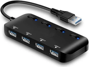 USB 3.0 Hub Splitter - USB Extender 4 Port USB Ultra Slim Data Hub with Individual Power Switch and LED USB 3.0 Hub Splitter - USB Extender 4 Port USB Ultra Slim Data Hub with Individual Power Switch and LED