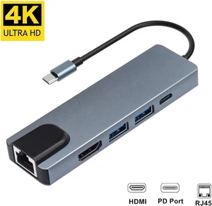 Type C To Hd Rj45 Pd Adapter Usb 3.0 Hub Ethernet Rj45 Lan 5 In 1 Usb C Hub For Macbook Pro Thunderbolt 3 Converter Type C To Hd Rj45 Pd Adapter Usb 3.0 Hub Ethernet Rj45 Lan 5 In 1 Usb C Hub For Macbook Pro Thunderbolt 3 Converter