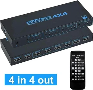 4 in 4 Out HDMI Matrix Switch with IR Remote, 10.2Gbps Bandwidth 4×4 Video Matrix Selector Support 4K@30Hz & YUV 4:2:0 for HDTV, Monitor, Game Console, Projector 4 in 4 Out HDMI Matrix Switch with IR Remote, 10.2Gbps Bandwidth 4×4 Video Matrix Selector Support 4K@30Hz & YUV 4:2:0 for HDTV, Monitor, Game Console, Projector