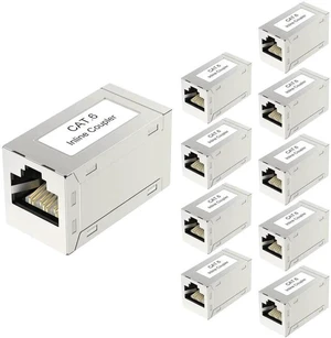 10 Pack Silver Shielded RJ45 Cat6 Coupler, Female to Female Inline PoE Ethernet Extender Connector Compatible with Cat5/Cat5e/Cat6 Network Cables 10 Pack Silver Shielded RJ45 Cat6 Coupler, Female to Female Inline PoE Ethernet Extender Connector Compatible with Cat5/Cat5e/Cat6 Network Cables