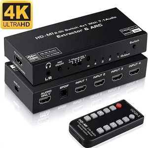 4K 60Hz 4 Port 4 x 1 HDMI Switch Audio Extractor with IR Remote Control HDMI 2.0b Switcher Support ARC Function 18Gbps 4K x 2K 3D HDCP 2.2 HDMI Splitter Hub Port Switches for PS4 Xbox 4K 60Hz 4 Port 4 x 1 HDMI Switch Audio Extractor with IR Remote Control HDMI 2.0b Switcher Support ARC Function 18Gbps 4K x 2K 3D HDCP 2.2 HDMI Splitter Hub Port Switches for PS4 Xbox