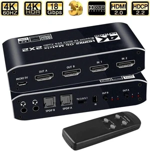 4K HDMI Matrix Switch 2X2 2 in 2 Out Video Switcher Splitter 2xOptical SPDIF and 2x3.5mm L/R Audio Output with IR Remote Controller,Support 4K@60Hz 3D 18.5Gbps, HDMI 2.0b, HDCP 2.2,HDR10 4K HDMI Matrix Switch 2X2 2 in 2 Out Video Switcher Splitter 2xOptical SPDIF and 2x3.5mm L/R Audio Output with IR Remote Controller,Support 4K@60Hz 3D 18.5Gbps, HDMI 2.0b, HDCP 2.2,HDR10