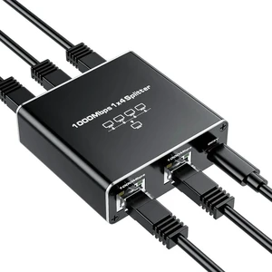 Vszerda 1 to 4 Gigabit Ethernet Splitter, 1000Mbps RJ45 Network Splitter Adapter with USB Power Cable, LAN Port Expander Compatible with Cat5/Cat5e/Cat6/Cat7/Cat8 Cables for PC, TV, Surveillance Camer Vszerda 1 to 4 Gigabit Ethernet Splitter, 1000Mbps RJ45 Network Splitter Adapter with USB Power Cable, LAN Port Expander Compatible with Cat5/Cat5e/Cat6/Cat7/Cat8 Cables for PC, TV, Surveillance Camer