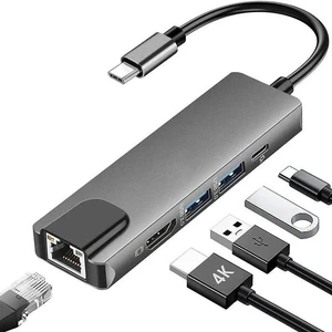 5-in-1 USB C Multiport Adapter with Gigabit Ethernet, 4K@60Hz HDMI, 2 USB 3.0 & 100W PD Charging Port, USB C Dock Hub for USB-C Laptops 5-in-1 USB C Multiport Adapter with Gigabit Ethernet, 4K@60Hz HDMI, 2 USB 3.0 & 100W PD Charging Port, USB C Dock Hub for USB-C Laptops