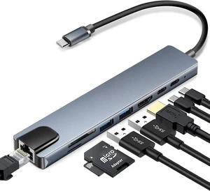 USB C Hub Adapter, 8-in-1 4K USB C to HDMI Type C to RJ45 Ethernet,2X USB C to USB 3.0 ,SD/TF Card Reader,3.0 Power Delivery, USB-C Data Port,Portable Compatible with MacBook 2018 Ipad XPS13 USB C Hub Adapter, 8-in-1 4K USB C to HDMI Type C to RJ45 Ethernet,2X USB C to USB 3.0 ,SD/TF Card Reader,3.0 Power Delivery, USB-C Data Port,Portable Compatible with MacBook 2018 Ipad XPS13