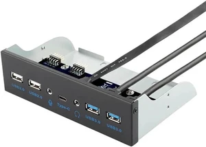 5.25 Inch PC Front Panel Multiport Hub, USB3.2 Gen2 10Gbps USB-C, 2×USB3.0, 2×USB2.0, 3.5mm HD Audio & Mic Jack, 7-Port Built-in Chassis Expansion Adapter with Motherboard Header Cable 5.25 Inch PC Front Panel Multiport Hub, USB3.2 Gen2 10Gbps USB-C, 2×USB3.0, 2×USB2.0, 3.5mm HD Audio & Mic Jack, 7-Port Built-in Chassis Expansion Adapter with Motherboard Header Cable
