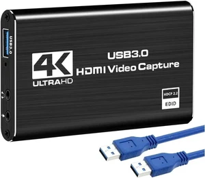 4K Audio Video Capture Card, USB 3.0 HDMI Video Capture Device, Full HD 1080P 60FPS for Game Recording, Live Streaming Broadcasting-Black 4K Audio Video Capture Card, USB 3.0 HDMI Video Capture Device, Full HD 1080P 60FPS for Game Recording, Live Streaming Broadcasting-Black