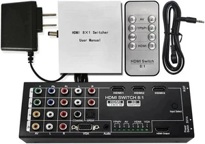 RCA VGA Video AV Audio HDMI Switch 8x1 Switcher Analog HDTV Splitt Converter Box Multi-Functional HDMI Converter Switch 8 Inputs to HDMI+COAXIAL+SPDIF Output Support 3D and Surround Sound for 1080P HD RCA VGA Video AV Audio HDMI Switch 8x1 Switcher Analog HDTV Splitt Converter Box Multi-Functional HDMI Converter Switch 8 Inputs to HDMI+COAXIAL+SPDIF Output Support 3D and Surround Sound for 1080P HD