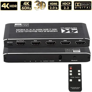 HDMI Switch 4x1 HDMI Switcher 4 in 1 Out HDMI Switch Selector 4 Port Box with IR Remote Control Support 4K@60Hz 3D HDR10 HDCP2.2 YUV444/RGB888 HDMI Switch 4x1 HDMI Switcher 4 in 1 Out HDMI Switch Selector 4 Port Box with IR Remote Control Support 4K@60Hz 3D HDR10 HDCP2.2 YUV444/RGB888