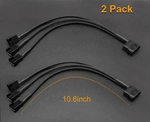 10 Inch Molex to 3 Way 3Pin/4Pin PC Case Fan Splitter Cable, 4Pin LP4 Molex to Triple Fan Power Adapter (2 Pack) 10 Inch Molex to 3 Way 3Pin/4Pin PC Case Fan Splitter Cable, 4Pin LP4 Molex to Triple Fan Power Adapter (2 Pack)