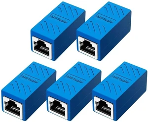 5 Pack Blue RJ45 Inline Coupler, Female to Female Ethernet Extension Connector, Compatible with Cat5e Cat6 Cat7 LAN Cables 5 Pack Blue RJ45 Inline Coupler, Female to Female Ethernet Extension Connector, Compatible with Cat5e Cat6 Cat7 LAN Cables