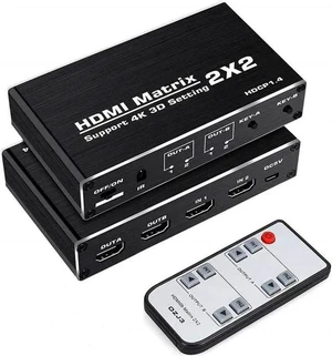 2x2 HDMI Matrix Switch 2 in 2 Out with IR Remote Control, HDMI 2.0b 4K@60Hz Matrix Splitter Supports HDR, HDCP1.4, 3D, 1080P, YUV 4:2:0, Model OZJ3 2x2 HDMI Matrix Switch 2 in 2 Out with IR Remote Control, HDMI 2.0b 4K@60Hz Matrix Splitter Supports HDR, HDCP1.4, 3D, 1080P, YUV 4:2:0, Model OZJ3