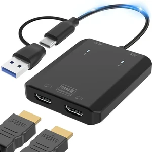 USB 3.0 to Dual HDMI Adapter, 1080P Full HD 1-in-2 Multi-Screen Extender, Dual Monitor Extended Display Converter Compatible with MacOS, Windows 7/8/10/11 Laptops USB 3.0 to Dual HDMI Adapter, 1080P Full HD 1-in-2 Multi-Screen Extender, Dual Monitor Extended Display Converter Compatible with MacOS, Windows 7/8/10/11 Laptops