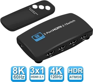 3 in 1 Out HDMI 2.1 8K Switch with IR Remote, 48Gbps High Speed HDMI Switcher Support 8K@60Hz 4K@120Hz HDR HDCP2.3, Converter Selector for Xbox, PS5, Projectors, Monitors 3 in 1 Out HDMI 2.1 8K Switch with IR Remote, 48Gbps High Speed HDMI Switcher Support 8K@60Hz 4K@120Hz HDR HDCP2.3, Converter Selector for Xbox, PS5, Projectors, Monitors