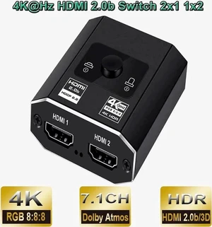 Bi-Directional HDMI 2.0b Switch 2 in 1 Out / 1 in 2 Out with HDMI Cable, 18Gbps High Speed HDMI Switcher Supports 4K@60Hz, 1080P@120Hz, Compatible with PS5, Xbox, Projector, Monitor & Blu-Ray Player Bi-Directional HDMI 2.0b Switch 2 in 1 Out / 1 in 2 Out with HDMI Cable, 18Gbps High Speed HDMI Switcher Supports 4K@60Hz, 1080P@120Hz, Compatible with PS5, Xbox, Projector, Monitor & Blu-Ray Player