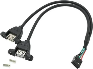 1.64FT Black USB 2.0 Motherboard 9Pin Header Splitter Cable, 1 Internal Header to Dual Panel Mount USB-A Female Ports with Mounting Screws for PC Chassis Front Panel 1.64FT Black USB 2.0 Motherboard 9Pin Header Splitter Cable, 1 Internal Header to Dual Panel Mount USB-A Female Ports with Mounting Screws for PC Chassis Front Panel
