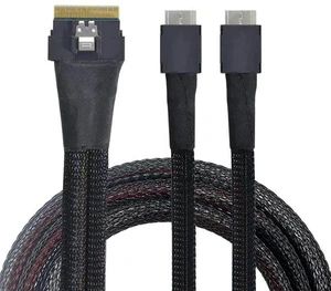 50cm PCIe 4.0 Slimline SAS Fanout Cable, SFF-8654 8i 74Pin Ultraport Slim SAS Host to Dual SFF-8611 OCuLink Storage Interconnect Cable for High Density OCP Server NVMe Expansion 50cm PCIe 4.0 Slimline SAS Fanout Cable, SFF-8654 8i 74Pin Ultraport Slim SAS Host to Dual SFF-8611 OCuLink Storage Interconnect Cable for High Density OCP Server NVMe Expansion