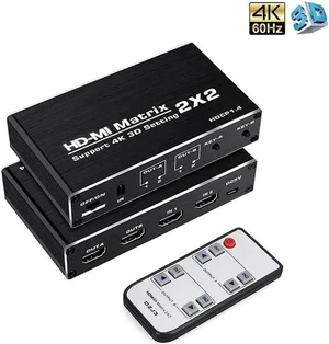 OZJ3 2x2 HDMI 2.0b Matrix Switch 4K@60Hz with IR Remote, Ultra HD 2 In 2 Out HDMI Matrix Splitter Support HDR, 3D, 1080P, YUV 4:2:0, HDCP 1.4 for HDTV, Monitor, Projector, Game Consoles OZJ3 2x2 HDMI 2.0b Matrix Switch 4K@60Hz with IR Remote, Ultra HD 2 In 2 Out HDMI Matrix Splitter Support HDR, 3D, 1080P, YUV 4:2:0, HDCP 1.4 for HDTV, Monitor, Projector, Game Consoles