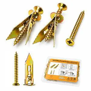 160 PCS Self Drilling Drywall Anchors with Screws Kit, Heavy Duty Metal Wall Anchors for Drywall, Sheetrock Anchors 0.47x1.18inch with Screws, No Drill Dry Wall Anchors and Screws Kit 160 PCS Self Drilling Drywall Anchors with Screws Kit, Heavy Duty Metal Wall Anchors for Drywall, Sheetrock Anchors 0.47x1.18inch with Screws, No Drill Dry Wall Anchors and Screws Kit