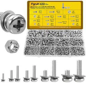 640PCS M2 M2.5 M3 M4 M5 Phillips Pan Head Machine Screws Assorted Kit | Phillips Pan Head Bolts and Nuts Set, 304 Stainless Steel Metric Combination Screw with Fixed Washers (All-in-One Design) 640PCS M2 M2.5 M3 M4 M5 Phillips Pan Head Machine Screws Assorted Kit | Phillips Pan Head Bolts and Nuts Set, 304 Stainless Steel Metric Combination Screw with Fixed Washers (All-in-One Design)