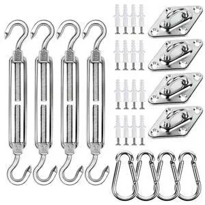 44 Pcs Shade Sail Hardware Kit 5 Inch Outdoor Sun Sail Accessories | 304 Stainless Steel Turnbuckles & Brackets for Triangle/Rectangle Sails, Patio Canopy Installation Hardware Set 44 Pcs Shade Sail Hardware Kit 5 Inch Outdoor Sun Sail Accessories | 304 Stainless Steel Turnbuckles & Brackets for Triangle/Rectangle Sails, Patio Canopy Installation Hardware Set