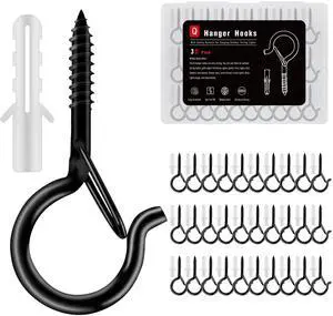36-Pack Black Screw Hooks with Safety Buckles, 40-lb Capacity | 2.3-inch rust-resistant ceiling hooks; 36 anchors and storage case; for plants, string lights, baskets, and outdoor decor 36-Pack Black Screw Hooks with Safety Buckles, 40-lb Capacity | 2.3-inch rust-resistant ceiling hooks; 36 anchors and storage case; for plants, string lights, baskets, and outdoor decor