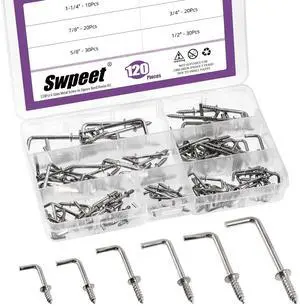 120Pcs 6 Sizes Silver Metal Screw-in Square Bend Hooks Kit, Square Bend Hooks L Shaped Self-Tapping Screws Hooks L Type Photo Frame Right Angle Hook for Home/Workplace/Office Hanging 120Pcs 6 Sizes Silver Metal Screw-in Square Bend Hooks Kit, Square Bend Hooks L Shaped Self-Tapping Screws Hooks L Type Photo Frame Right Angle Hook for Home/Workplace/Office Hanging