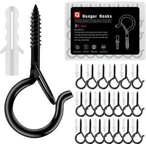20-Pack 2.3-Inch Black Screw Hooks with Safety Locks, 40 lb Load | Coated steel ceiling hooks; storage case and plastic caps; for hanging plants, baskets, string lights, and outdoor decor 20-Pack 2.3-Inch Black Screw Hooks with Safety Locks, 40 lb Load | Coated steel ceiling hooks; storage case and plastic caps; for hanging plants, baskets, string lights, and outdoor decor