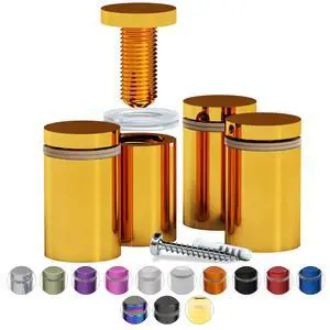 4 Pcs Stainless Steel Standoff Screws (Gold) - ½ x 1 Screws for Acrylic, Wood, and Glass Signage - Sign Standoffs Wall Mount for Frames, Advertisements, and Displays 4 Pcs Stainless Steel Standoff Screws (Gold) - ½ x 1 Screws for Acrylic, Wood, and Glass Signage - Sign Standoffs Wall Mount for Frames, Advertisements, and Displays