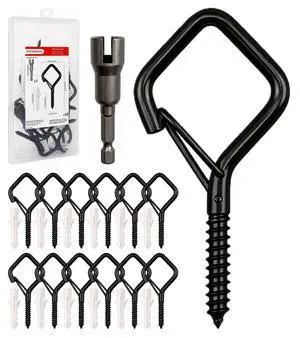 304 Stainless Steel 2.2 Inch Screw Eye Hooks with Driver Bit, Black, 12 PCS | Rust-resistant and secure hanging for string lights, plants, wind chimes and home décor with hassle-free installation 304 Stainless Steel 2.2 Inch Screw Eye Hooks with Driver Bit, Black, 12 PCS | Rust-resistant and secure hanging for string lights, plants, wind chimes and home décor with hassle-free installation