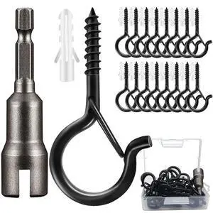 22 Pack Screw Hooks for Hanging Outdoor String Lights, Heavy Duty 2.2 Inch Black Q-Hanger Hanging Christmas Lights, Plants Include 1 Wing Nut Driver, Wall Wood Ceiling Deck Mount 22 Pack Screw Hooks for Hanging Outdoor String Lights, Heavy Duty 2.2 Inch Black Q-Hanger Hanging Christmas Lights, Plants Include 1 Wing Nut Driver, Wall Wood Ceiling Deck Mount