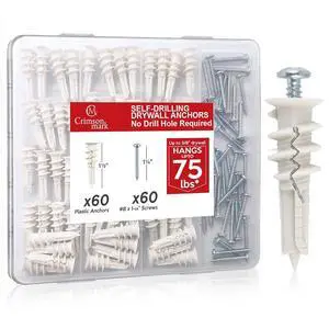 120Pcs #8 Self Drilling Drywall Anchors and Screws Assortment Kit | #8 x 1-1/4" Superb Wall Anchors Hold Up to 75lbs, No Drill Hole Required for Drywall Screws & Anchors Installation 120Pcs #8 Self Drilling Drywall Anchors and Screws Assortment Kit | #8 x 1-1/4" Superb Wall Anchors Hold Up to 75lbs, No Drill Hole Required for Drywall Screws & Anchors Installation