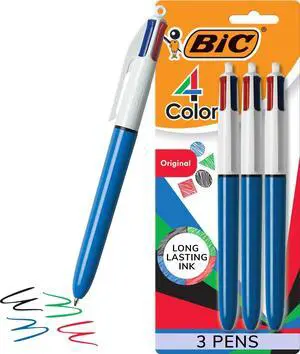 4-Color Original Retractable Ballpoint Pen, 1.0 mm Medium, 3-Count Pack | Assorted Ink Colors, Comfortable Wide Barrel, Long-Lasting Ink, Medium Point, Ideal for School, Office, Or Home 4-Color Original Retractable Ballpoint Pen, 1.0 mm Medium, 3-Count Pack | Assorted Ink Colors, Comfortable Wide Barrel, Long-Lasting Ink, Medium Point, Ideal for School, Office, Or Home
