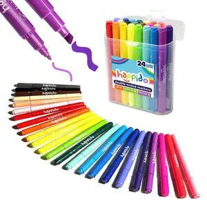 Arrivals Happido Double-Sided Markers for Kids, Set of 24 | Ages 3+, Includes Case, Water-Based and Non-Toxic, Great School, Art, and Stationery Supplies Gift for Creative Kids Arrivals Happido Double-Sided Markers for Kids, Set of 24 | Ages 3+, Includes Case, Water-Based and Non-Toxic, Great School, Art, and Stationery Supplies Gift for Creative Kids