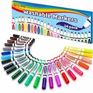 24 Count Washable Markers for Kids, Broad Line Markers with Conical Tip, Assorted Colors, Drawing Essentials for School Classroom, Student Teacher Must Have for Coloring Book, Art & Craft Supplies 24 Count Washable Markers for Kids, Broad Line Markers with Conical Tip, Assorted Colors, Drawing Essentials for School Classroom, Student Teacher Must Have for Coloring Book, Art & Craft Supplies