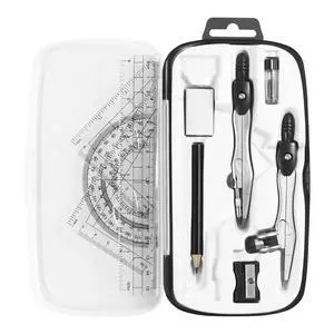 Math Geometry Kit Sets 10 Piece Student Supplies, Compass Set, Black | Shatterproof Storage Box,Rulers,Protractor,Compass,Eraser,Pencil Sharpener,Lead Refills,for Classroom Math Geometry Kit Sets 10 Piece Student Supplies, Compass Set, Black | Shatterproof Storage Box,Rulers,Protractor,Compass,Eraser,Pencil Sharpener,Lead Refills,for Classroom