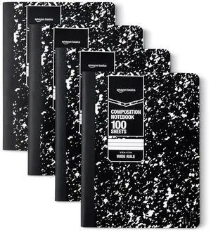 Composition Notebook, Wide Ruled, 100 Sheets, 9.75" x 7.5", Marble Black, Sturdy Cover with Conversion Charts, for School, Home, and Office Use, 4-Pack Composition Notebook, Wide Ruled, 100 Sheets, 9.75" x 7.5", Marble Black, Sturdy Cover with Conversion Charts, for School, Home, and Office Use, 4-Pack