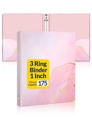 1 Inch 3 Ring Binder, Pink Binder, Cute Binder with 2 Pockets, Heavy Duty Letter Size Organizer for School and Office Supplies (8.5 x 11 Inches), Pink Marble Design 1 Inch 3 Ring Binder, Pink Binder, Cute Binder with 2 Pockets, Heavy Duty Letter Size Organizer for School and Office Supplies (8.5 x 11 Inches), Pink Marble Design
