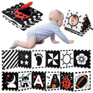 Black and White Baby Toy, Tummy Time High Contrast Newborn Toys | Visual Stimulation Soft Baby Book, Brain Development Montessori Sensory Infant Mirror Toy 0-6-12 Months, Boy Girl Shower Gift Black and White Baby Toy, Tummy Time High Contrast Newborn Toys | Visual Stimulation Soft Baby Book, Brain Development Montessori Sensory Infant Mirror Toy 0-6-12 Months, Boy Girl Shower Gift