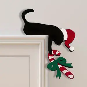 Christmas Door Topper Holiday Home Decor Funny Snowman Santa Claus Top Door Frame Corner Sign Decorations, Windows Walls DIY Craft for Christmas Party Ornament (Cat) Christmas Door Topper Holiday Home Decor Funny Snowman Santa Claus Top Door Frame Corner Sign Decorations, Windows Walls DIY Craft for Christmas Party Ornament (Cat)