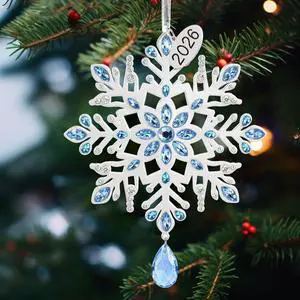 2026 Metal Snowflake Christmas Tree Ornament Decorations 5" with Blue Crystals & Christmas 2026 Dated Engraved for Winter Xmas Tree Snowflake Keepsake Gifts Holiday Decor 2026 Metal Snowflake Christmas Tree Ornament Decorations 5" with Blue Crystals & Christmas 2026 Dated Engraved for Winter Xmas Tree Snowflake Keepsake Gifts Holiday Decor